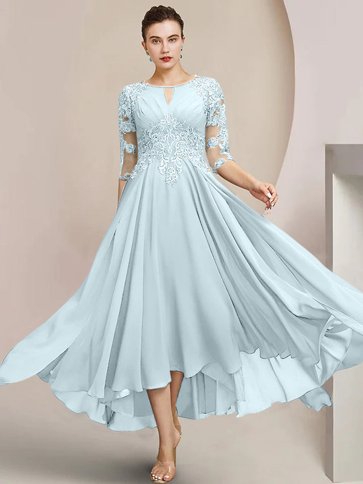 Robes de Mère de la Mariée Coupe A-Line/Princess à Encolure Dégagée et Longueur Thé