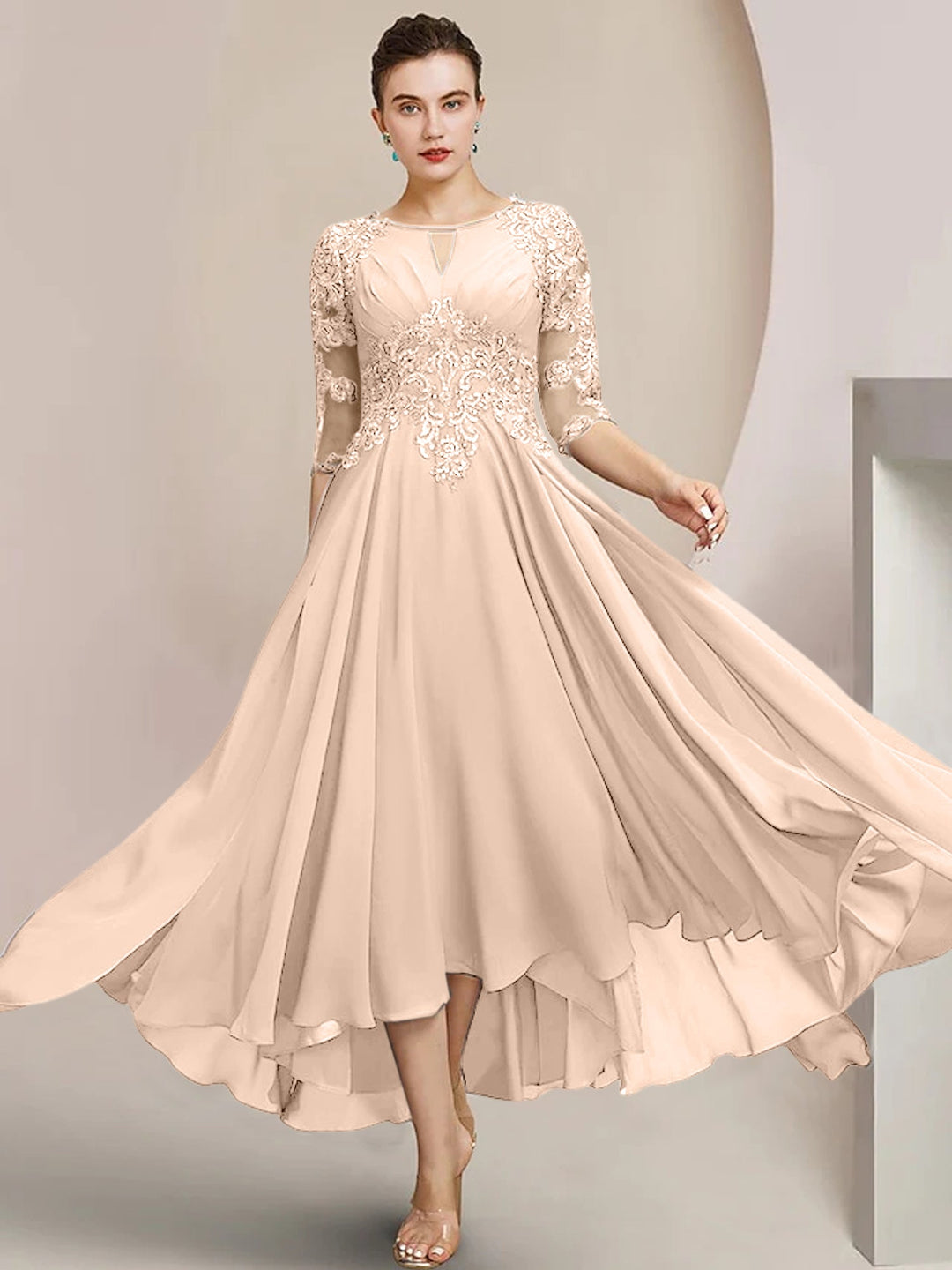 Robes de Mère de la Mariée Coupe A-Line/Princess à Encolure Dégagée et Longueur Thé