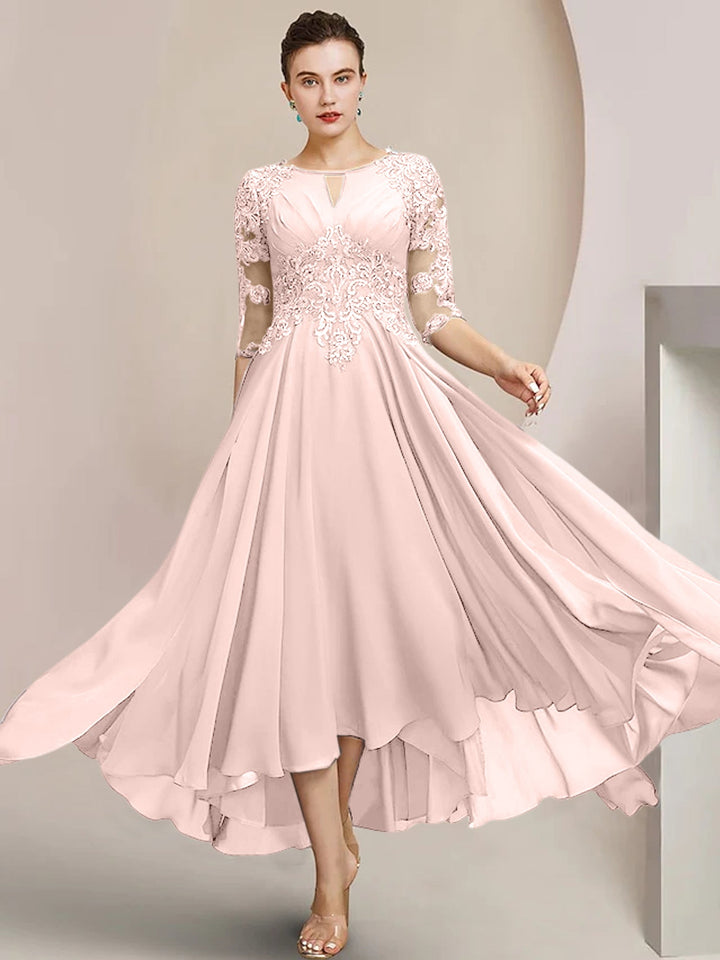 Robes de Mère de la Mariée Coupe A-Line/Princess à Encolure Dégagée et Longueur Thé