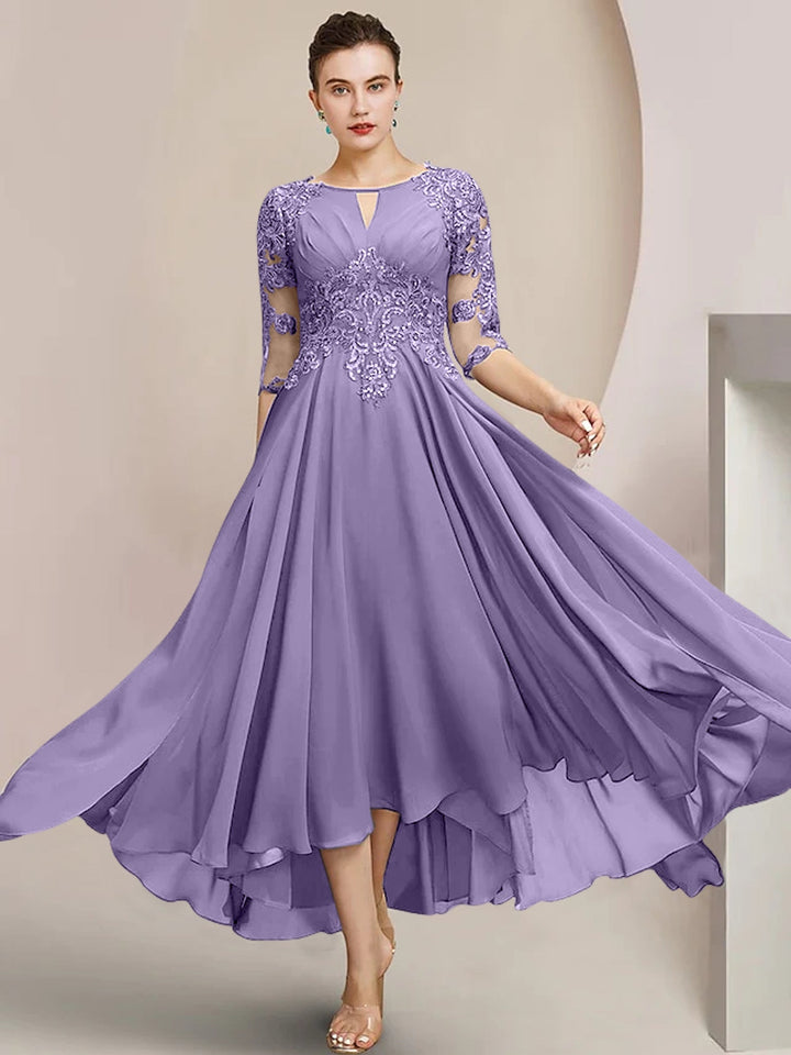 Robes de Mère de la Mariée Coupe A-Line/Princess à Encolure Dégagée et Longueur Thé