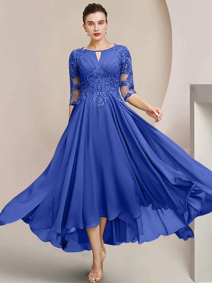 Robes de Mère de la Mariée Coupe A-Line/Princess à Encolure Dégagée et Longueur Thé