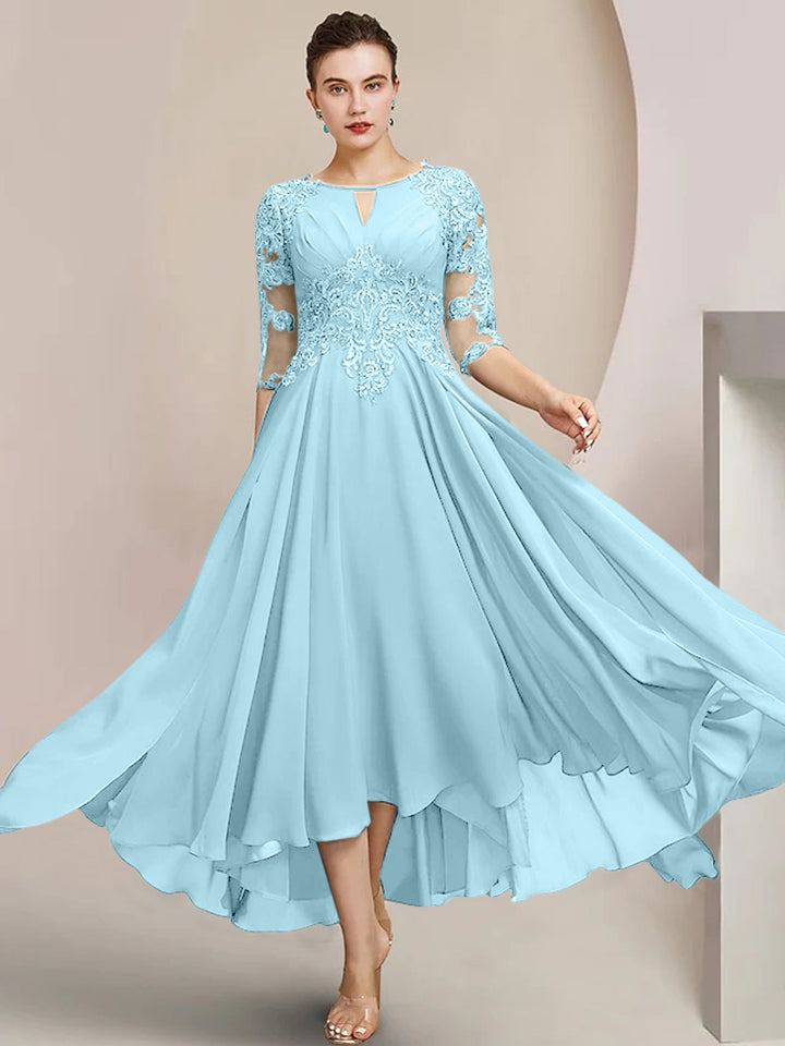 Robes de Mère de la Mariée Coupe A-Line/Princess à Encolure Dégagée et Longueur Thé