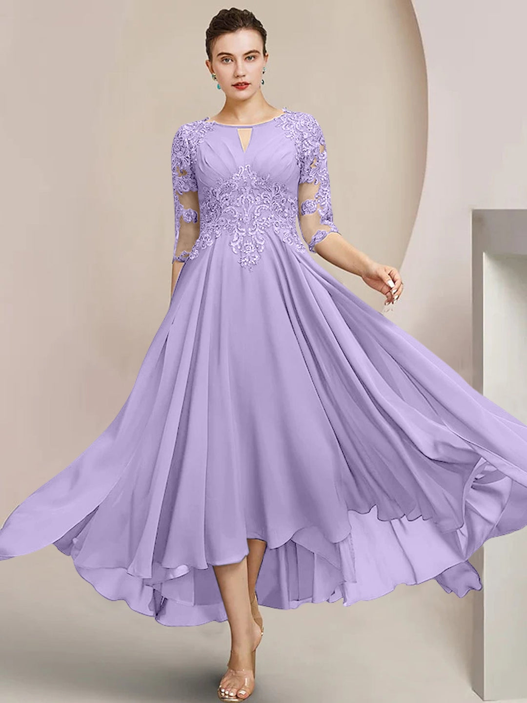 Robes de Mère de la Mariée Coupe A-Line/Princess à Encolure Dégagée et Longueur Thé