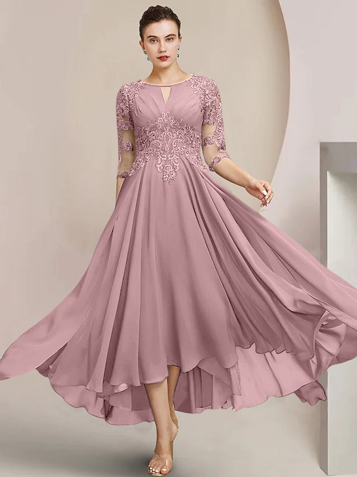Robes de Mère de la Mariée Coupe A-Line/Princess à Encolure Dégagée et Longueur Thé