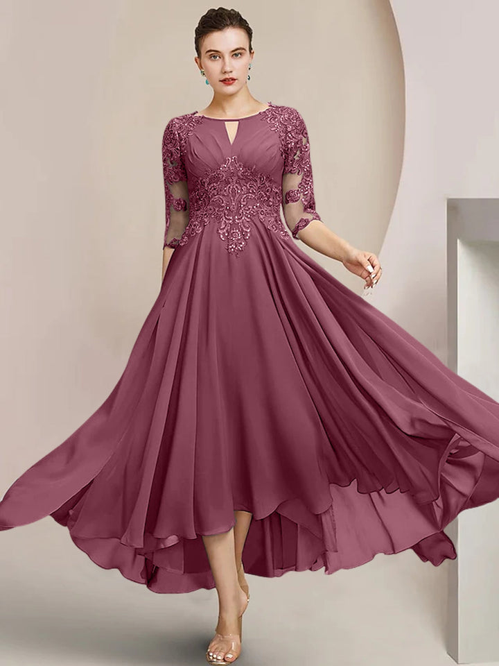 Robes de Mère de la Mariée Coupe A-Line/Princess à Encolure Dégagée et Longueur Thé