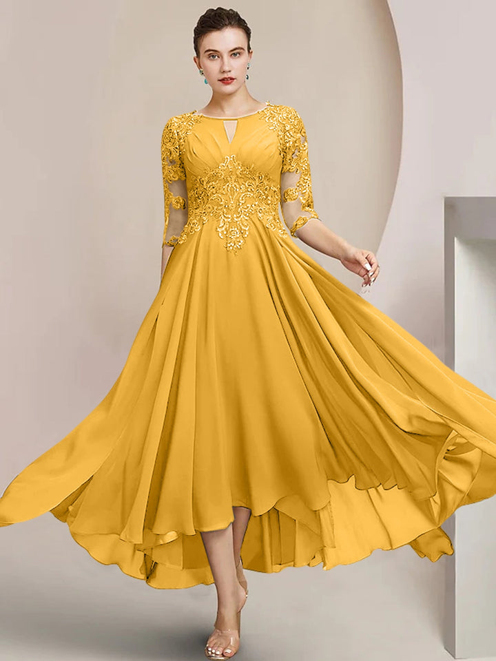 Robes de Mère de la Mariée Coupe A-Line/Princess à Encolure Dégagée et Longueur Thé