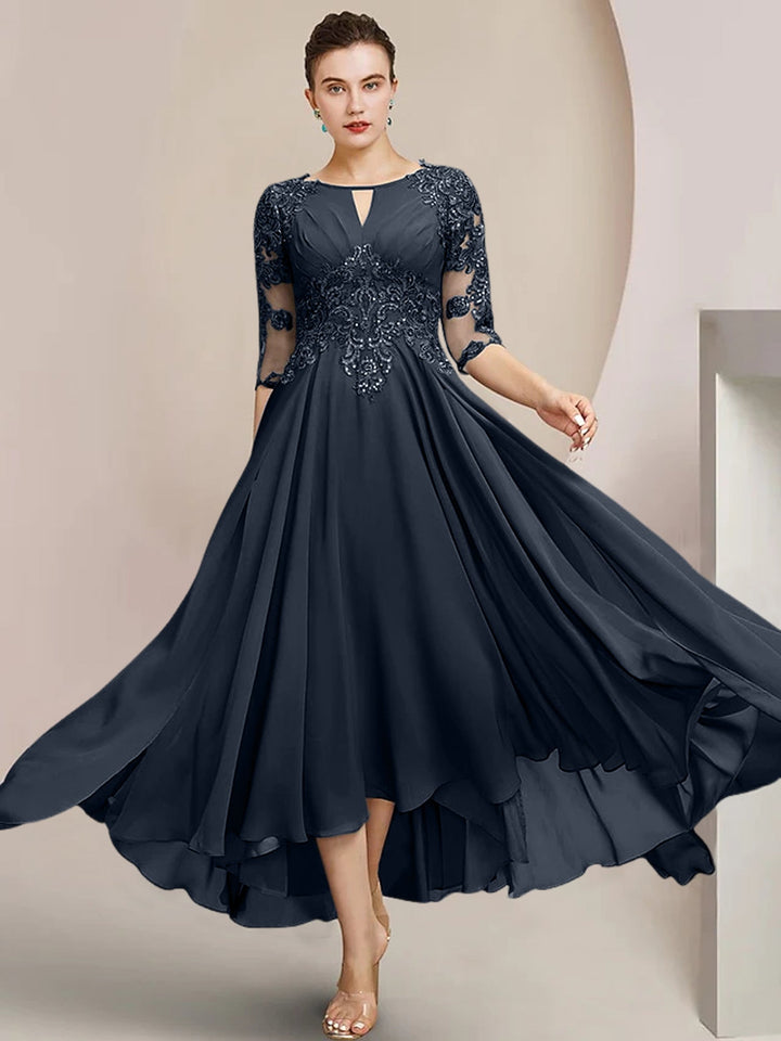 Robes de Mère de la Mariée Coupe A-Line/Princess à Encolure Dégagée et Longueur Thé