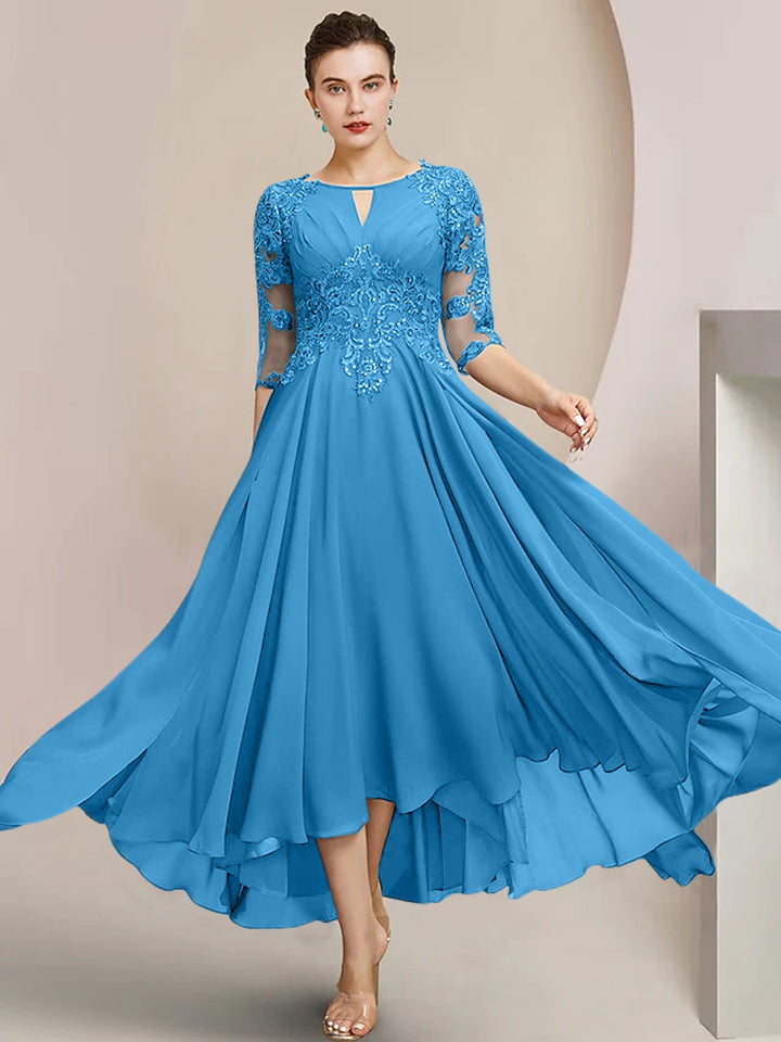 Robes de Mère de la Mariée Coupe A-Line/Princess à Encolure Dégagée et Longueur Thé