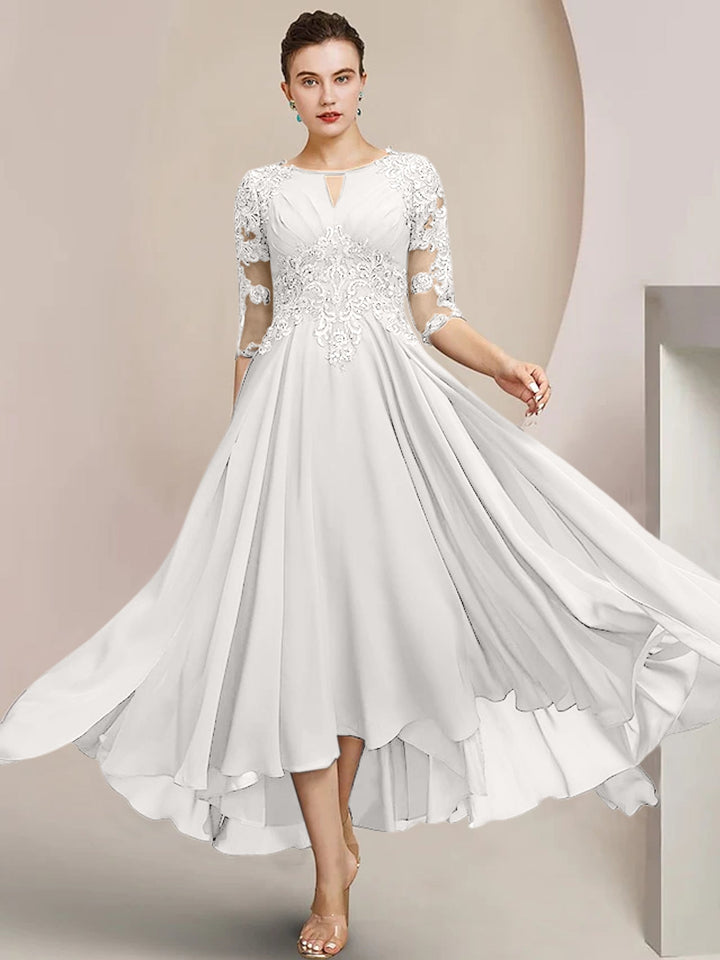 Robes de Mère de la Mariée Coupe A-Line/Princess à Encolure Dégagée et Longueur Thé