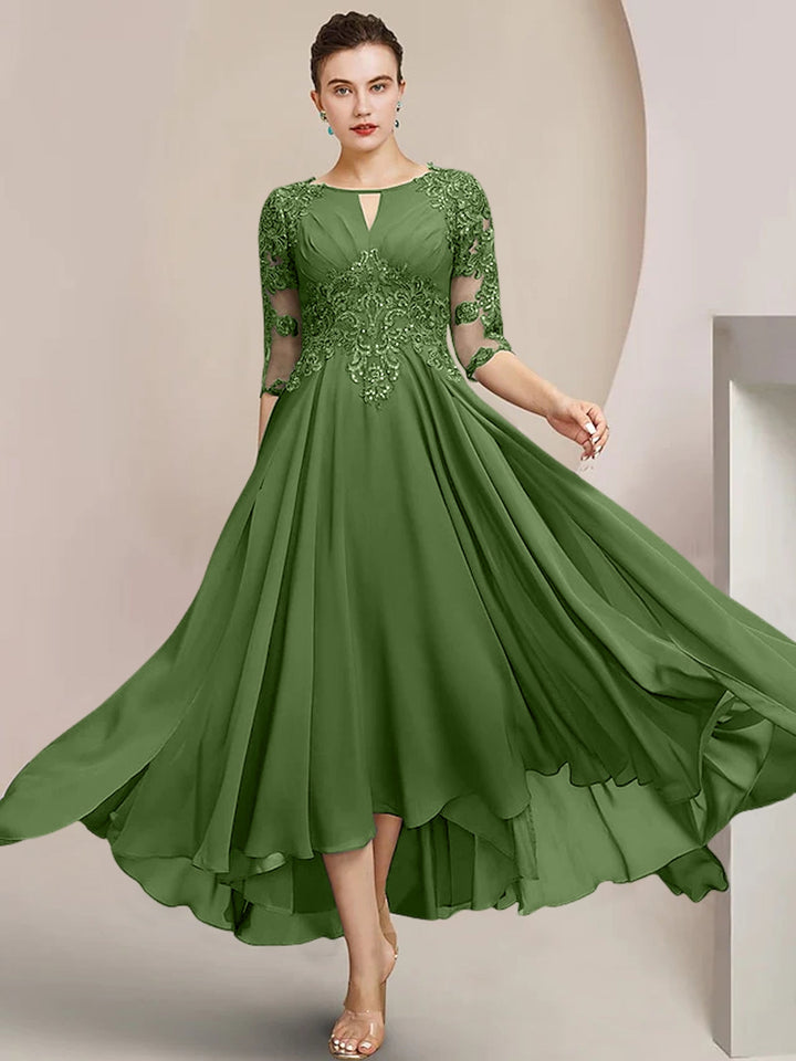 Robes de Mère de la Mariée Coupe A-Line/Princess à Encolure Dégagée et Longueur Thé