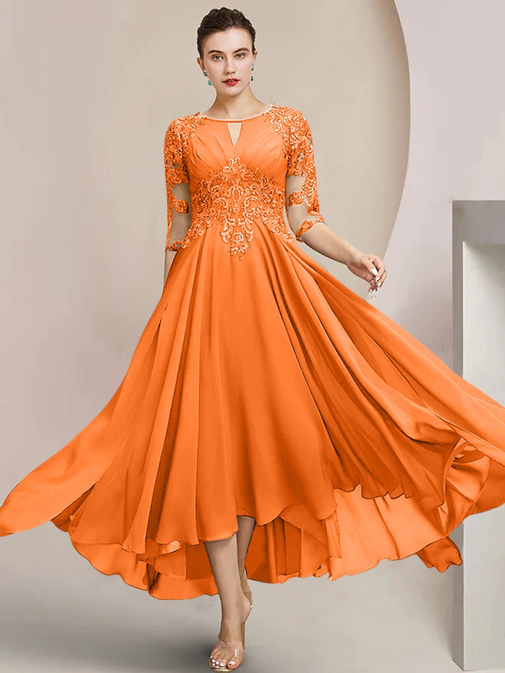 Robes de Mère de la Mariée Coupe A-Line/Princess à Encolure Dégagée et Longueur Thé