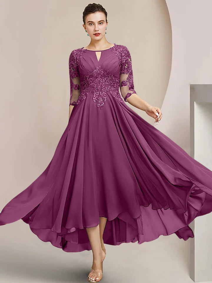 Robes de Mère de la Mariée Coupe A-Line/Princess à Encolure Dégagée et Longueur Thé