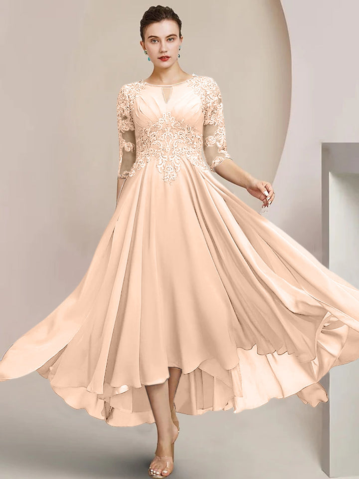 Robes de Mère de la Mariée Coupe A-Line/Princess à Encolure Dégagée et Longueur Thé