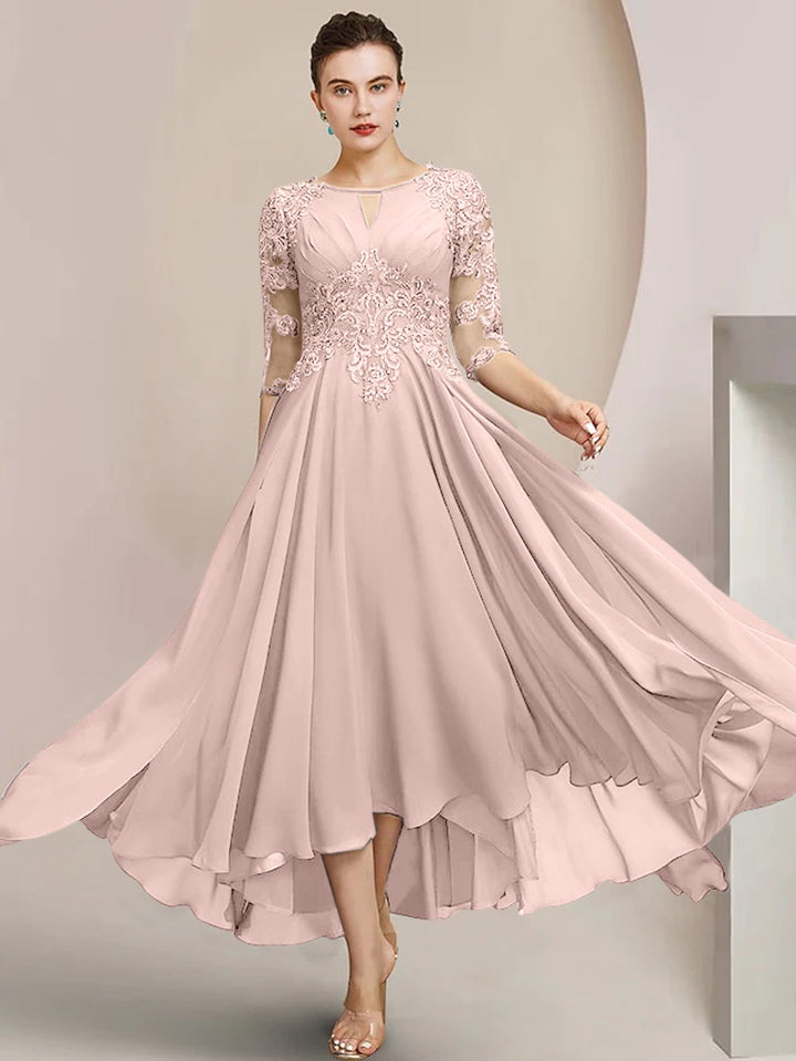 Robes de Mère de la Mariée Coupe A-Line/Princess à Encolure Dégagée et Longueur Thé