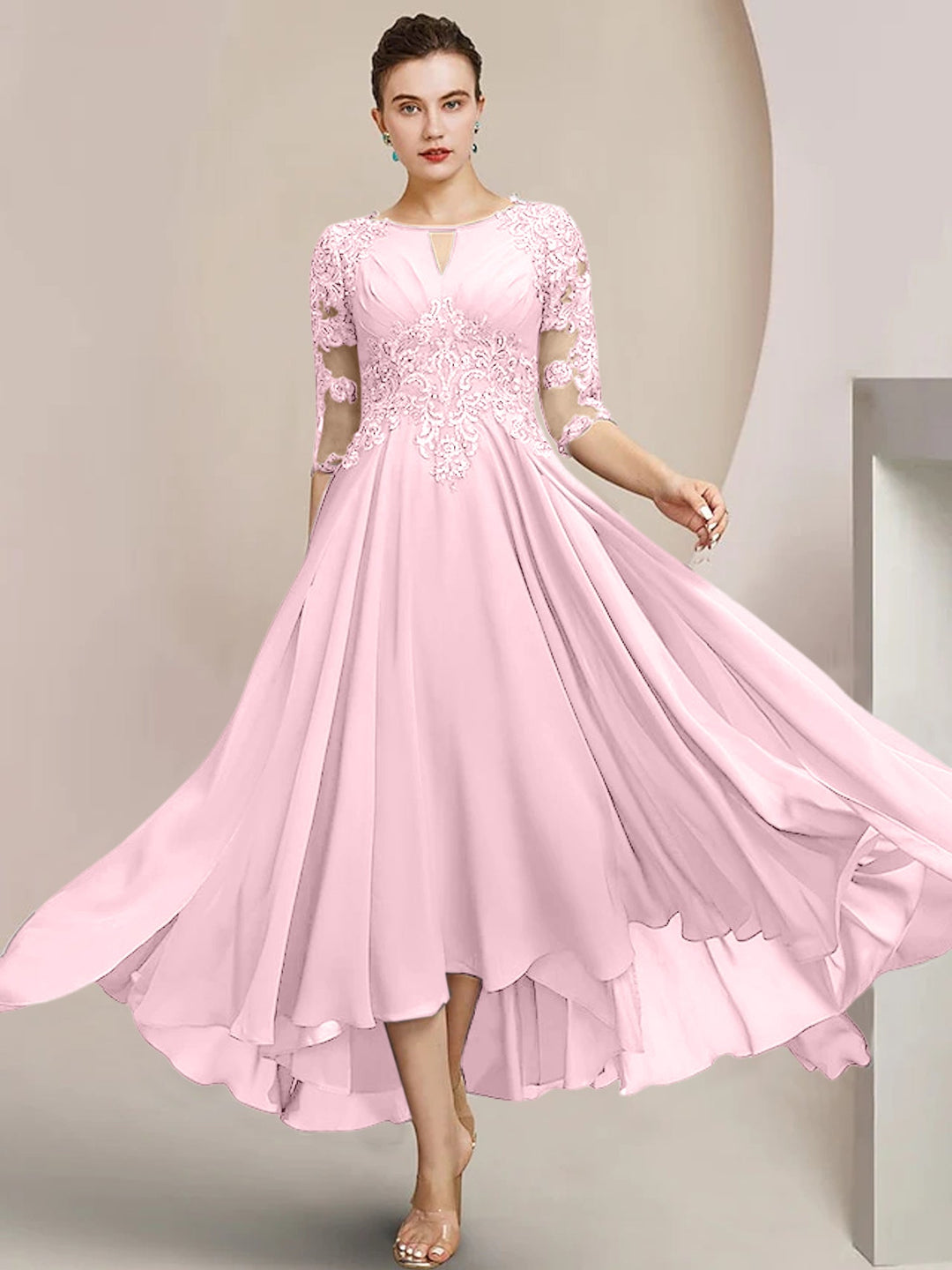 Robes de Mère de la Mariée Coupe A-Line/Princess à Encolure Dégagée et Longueur Thé