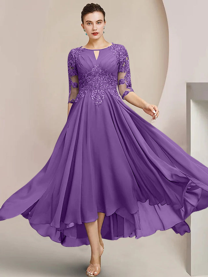 Robes de Mère de la Mariée Coupe A-Line/Princess à Encolure Dégagée et Longueur Thé