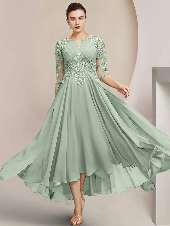Robes de Mère de la Mariée Coupe A-Line/Princess à Encolure Dégagée et Longueur Thé