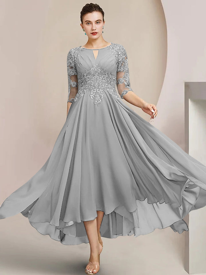 Robes de Mère de la Mariée Coupe A-Line/Princess à Encolure Dégagée et Longueur Thé