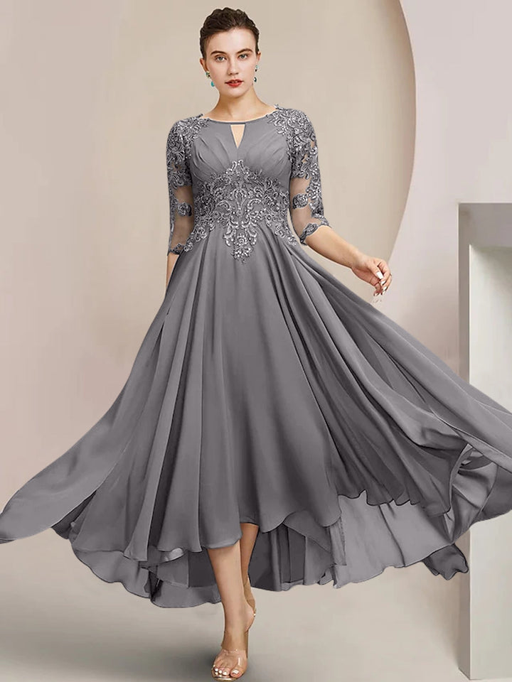 Robes de Mère de la Mariée Coupe A-Line/Princess à Encolure Dégagée et Longueur Thé
