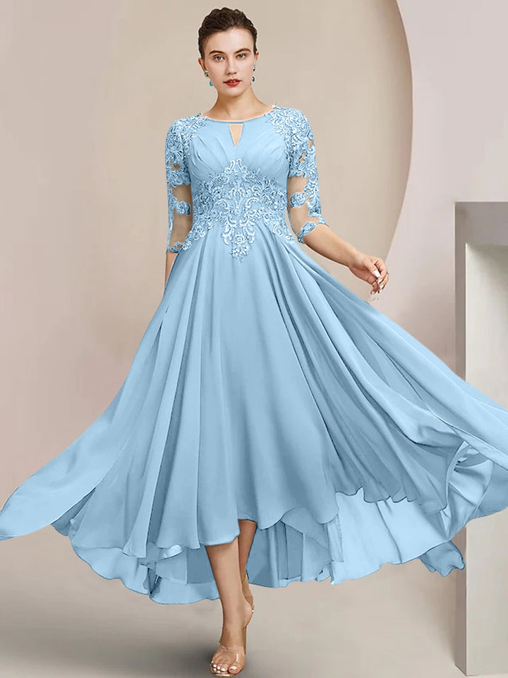 Robes de Mère de la Mariée Coupe A-Line/Princess à Encolure Dégagée et Longueur Thé