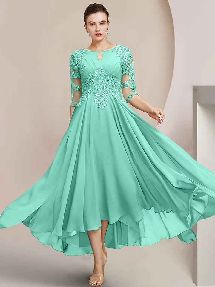 Robes de Mère de la Mariée Coupe A-Line/Princess à Encolure Dégagée et Longueur Thé
