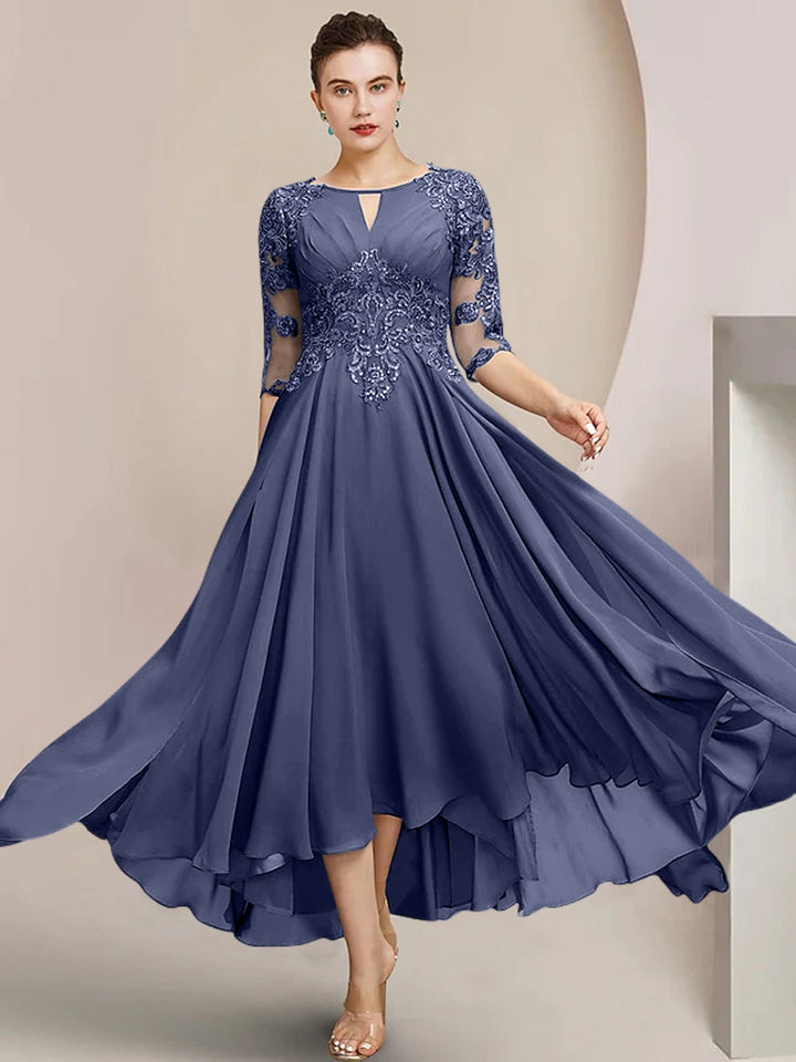 Robes de Mère de la Mariée Coupe A-Line/Princess à Encolure Dégagée et Longueur Thé