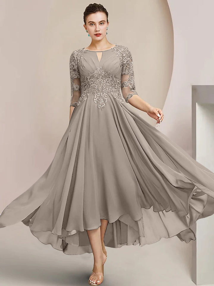 Robes de Mère de la Mariée Coupe A-Line/Princess à Encolure Dégagée et Longueur Thé