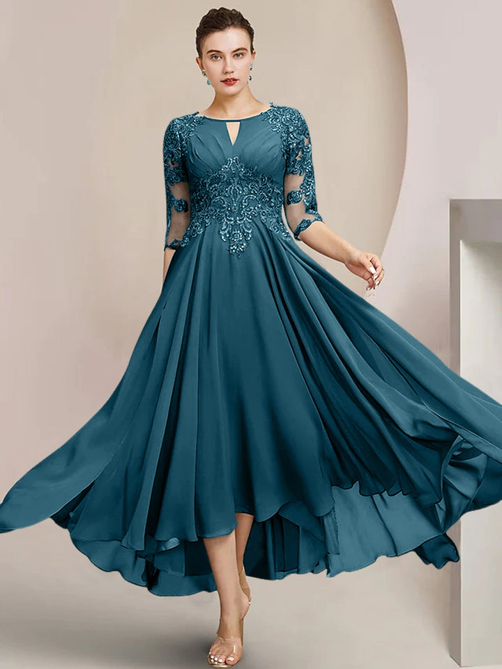 Robes de Mère de la Mariée Coupe A-Line/Princess à Encolure Dégagée et Longueur Thé