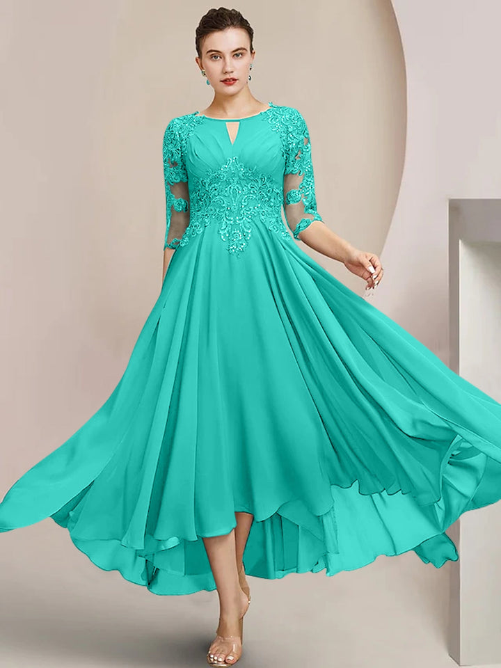Robes de Mère de la Mariée Coupe A-Line/Princess à Encolure Dégagée et Longueur Thé