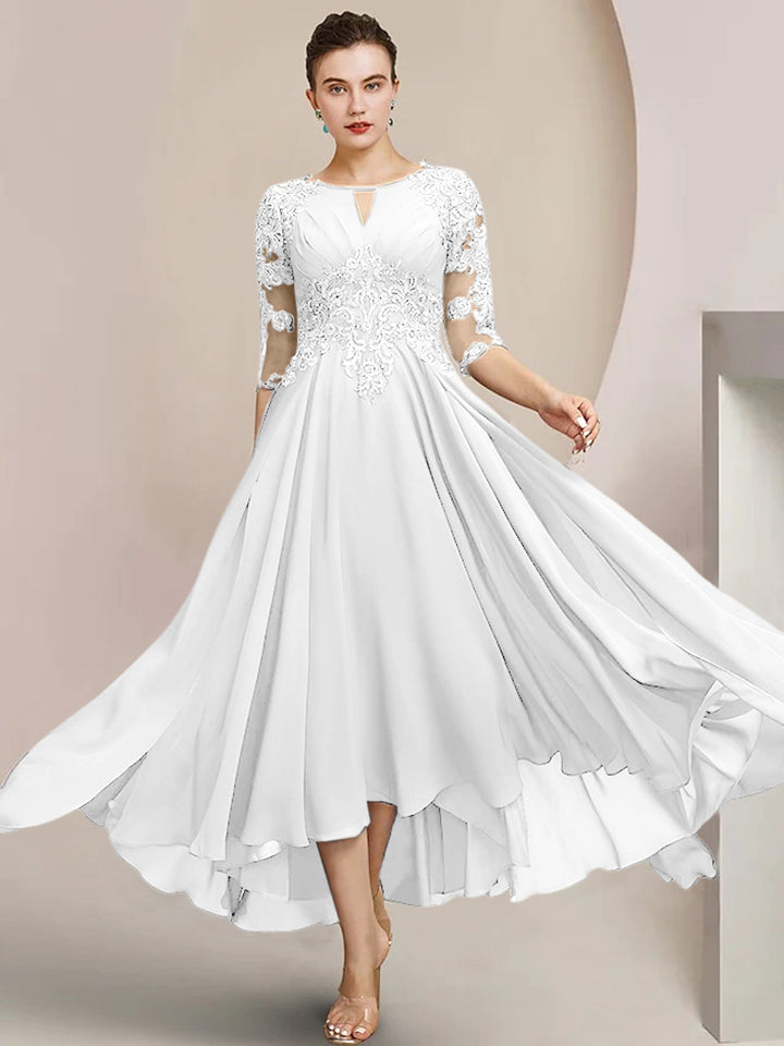 Robes de Mère de la Mariée Coupe A-Line/Princess à Encolure Dégagée et Longueur Thé