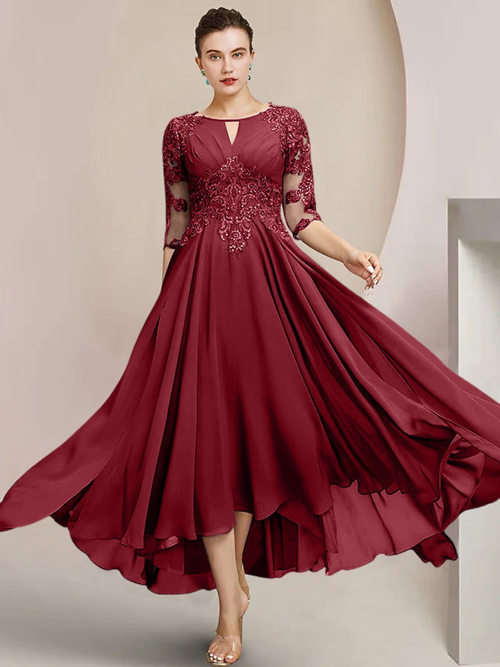 Robes de Mère de la Mariée Coupe A-Line/Princess à Encolure Dégagée et Longueur Thé