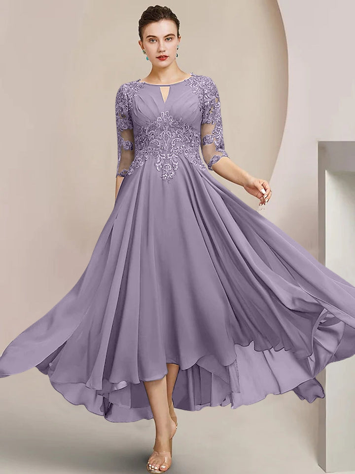Robes de Mère de la Mariée Coupe A-Line/Princess à Encolure Dégagée et Longueur Thé