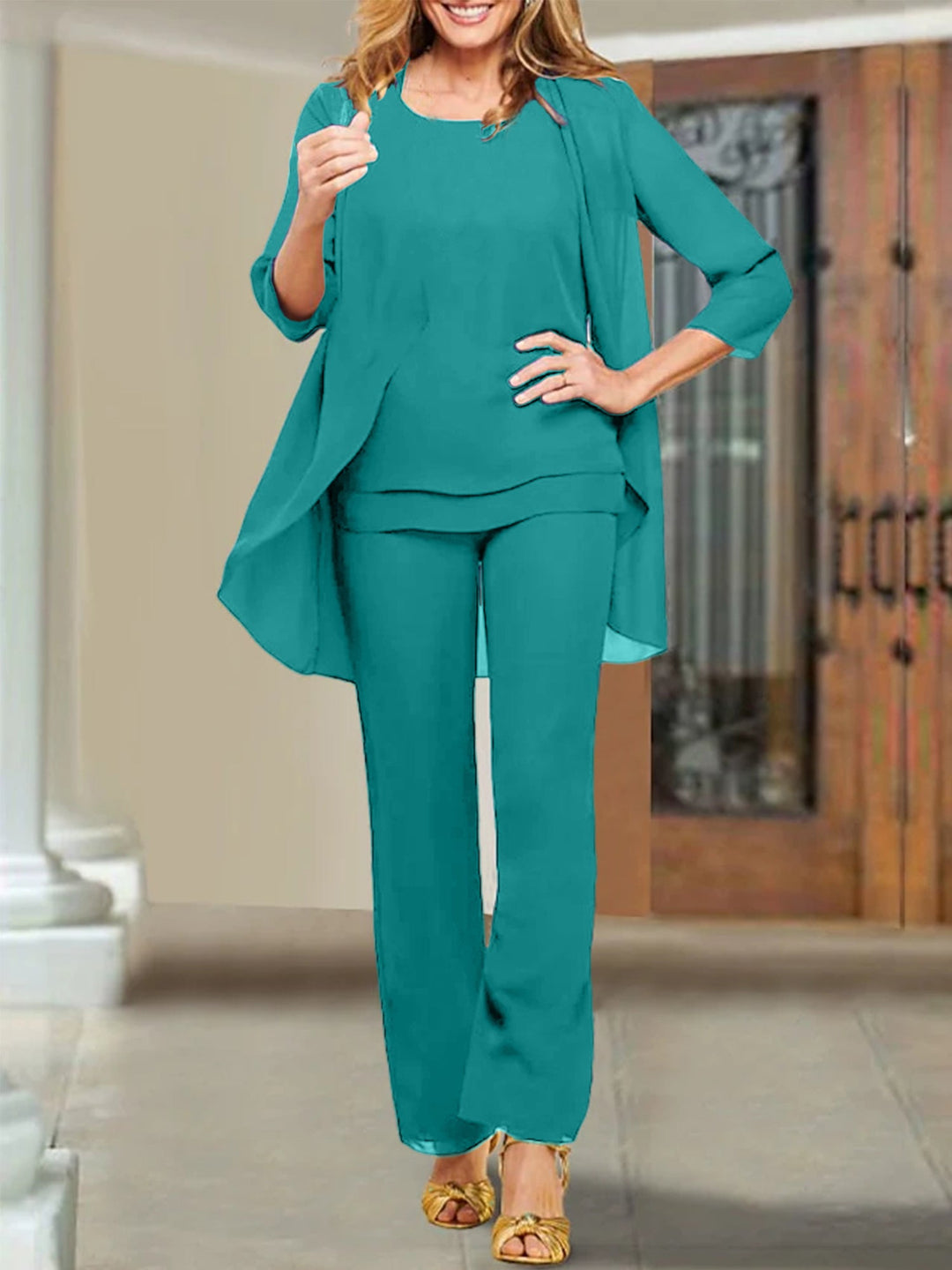 Tailleur-Pantalon en Mousseline de Soie pour Mère de la Mariée