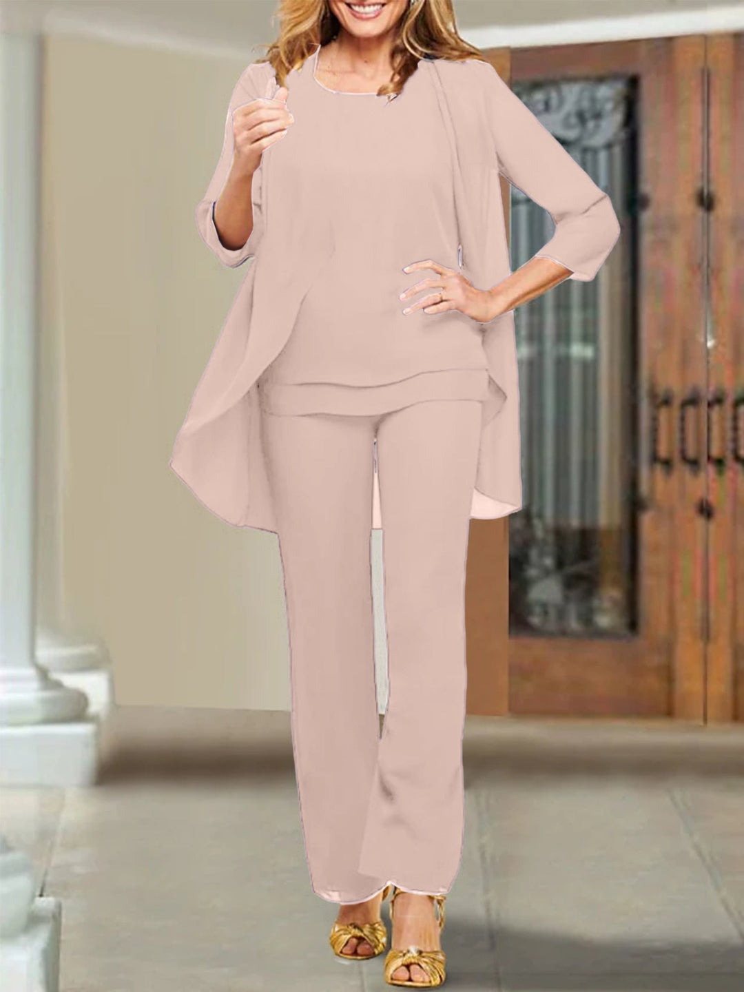 Tailleur-Pantalon en Mousseline de Soie pour Mère de la Mariée