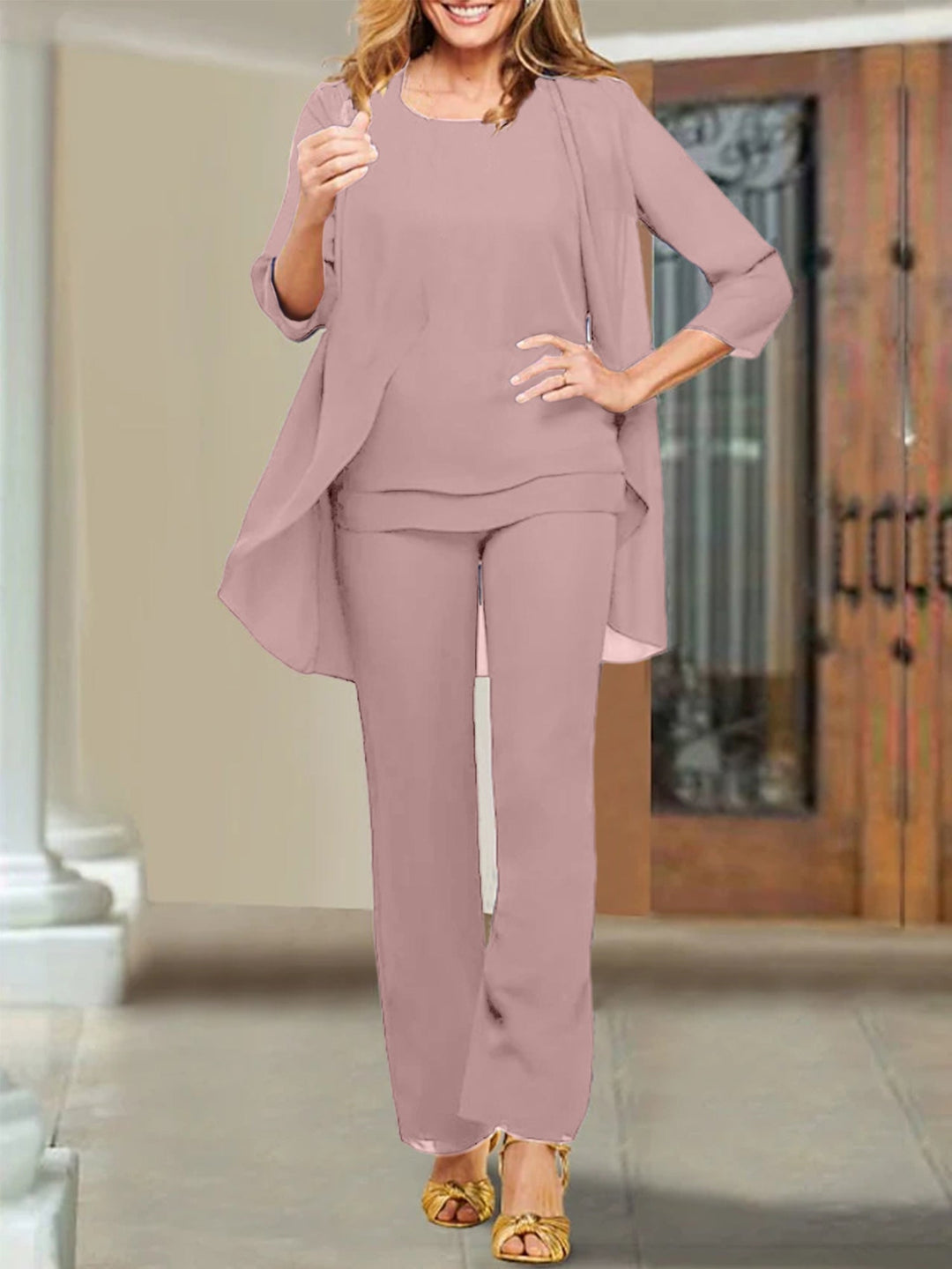 Tailleur-Pantalon en Mousseline de Soie pour Mère de la Mariée