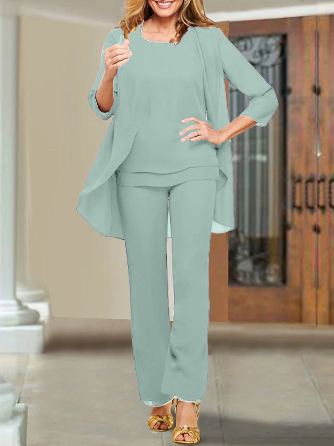 Tailleur-Pantalon en Mousseline de Soie pour Mère de la Mariée