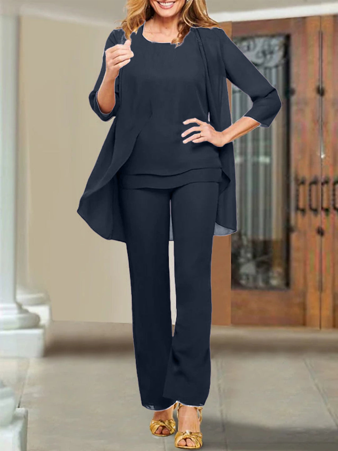 Tailleur-Pantalon en Mousseline de Soie pour Mère de la Mariée