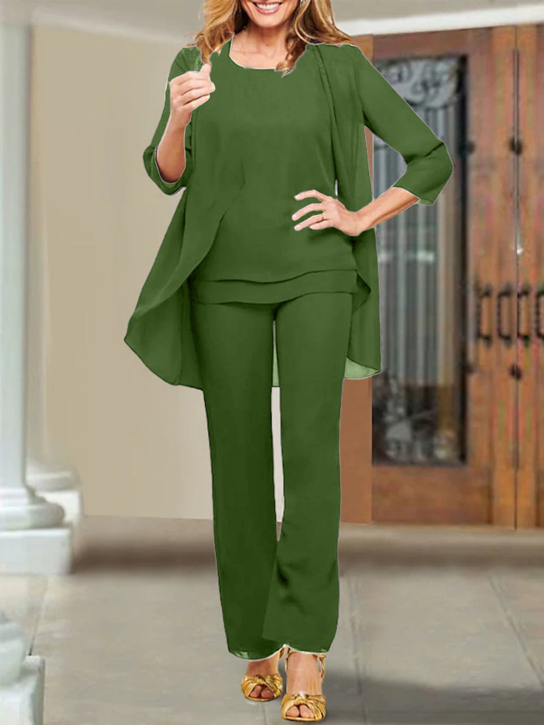 Tailleur-Pantalon en Mousseline de Soie pour Mère de la Mariée