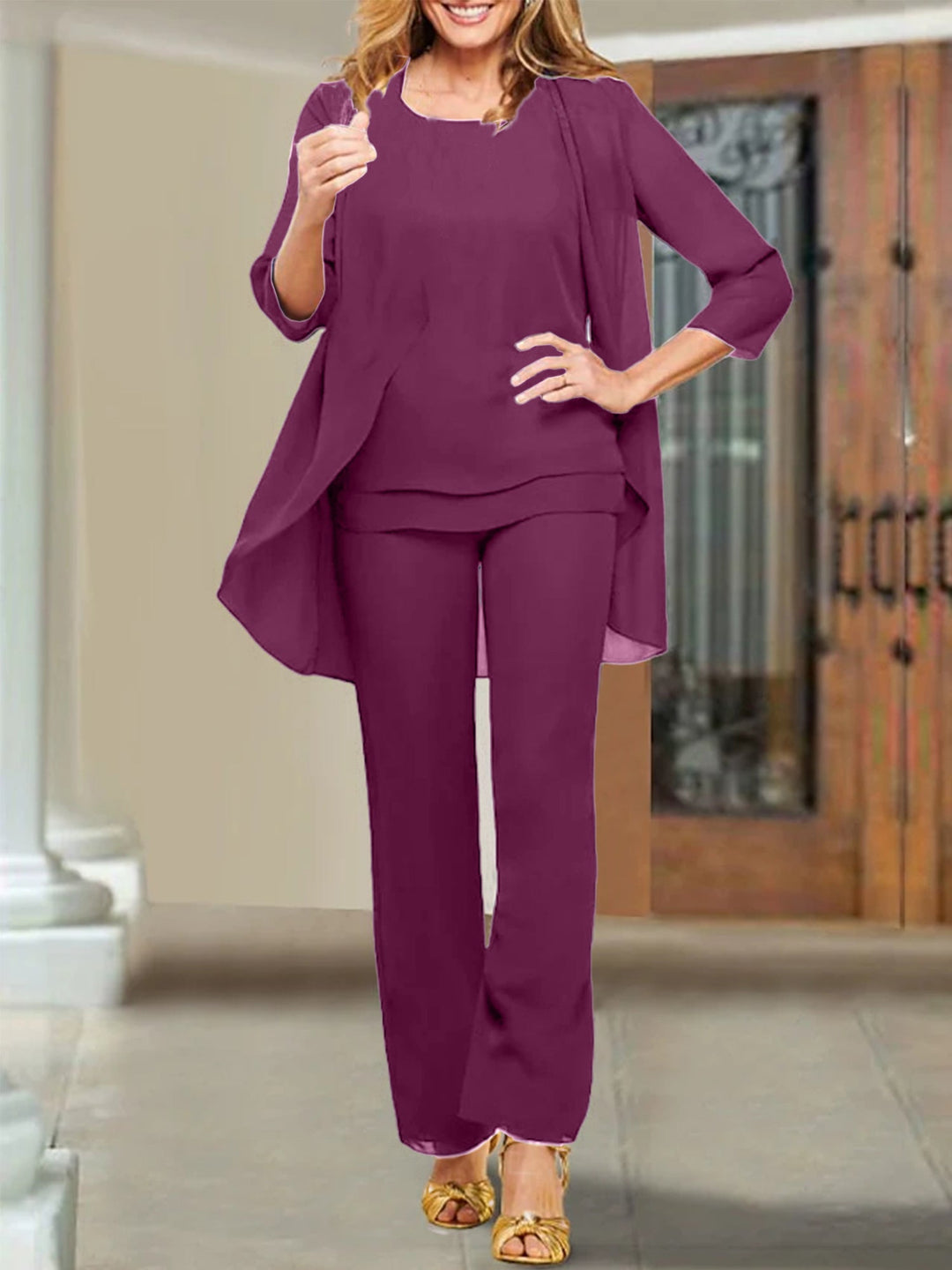 Tailleur-Pantalon en Mousseline de Soie pour Mère de la Mariée