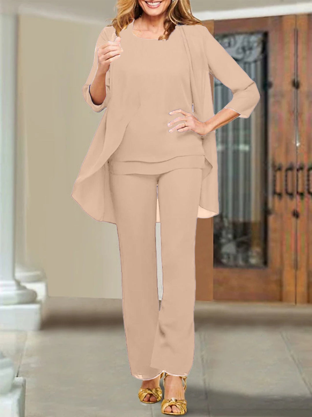 Tailleur-Pantalon en Mousseline de Soie pour Mère de la Mariée