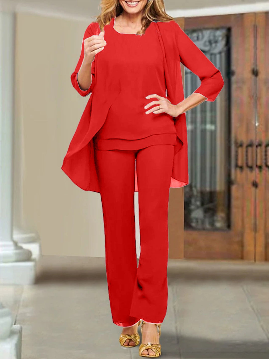 Tailleur-Pantalon en Mousseline de Soie pour Mère de la Mariée