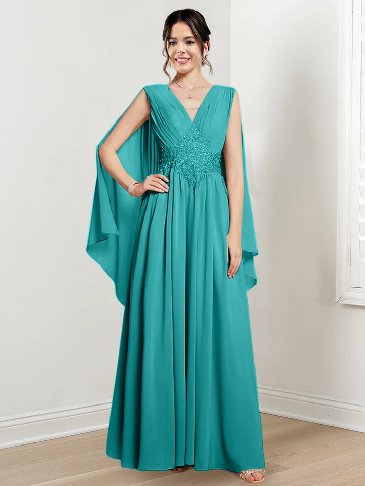 Robes de Mère de la Mariée Coupe A-Line/Princess à Col en V et Longueur Au Sol
