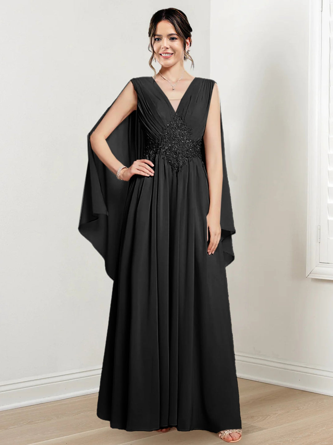 Robes de Mère de la Mariée Coupe A-Line/Princess à Col en V et Longueur Au Sol