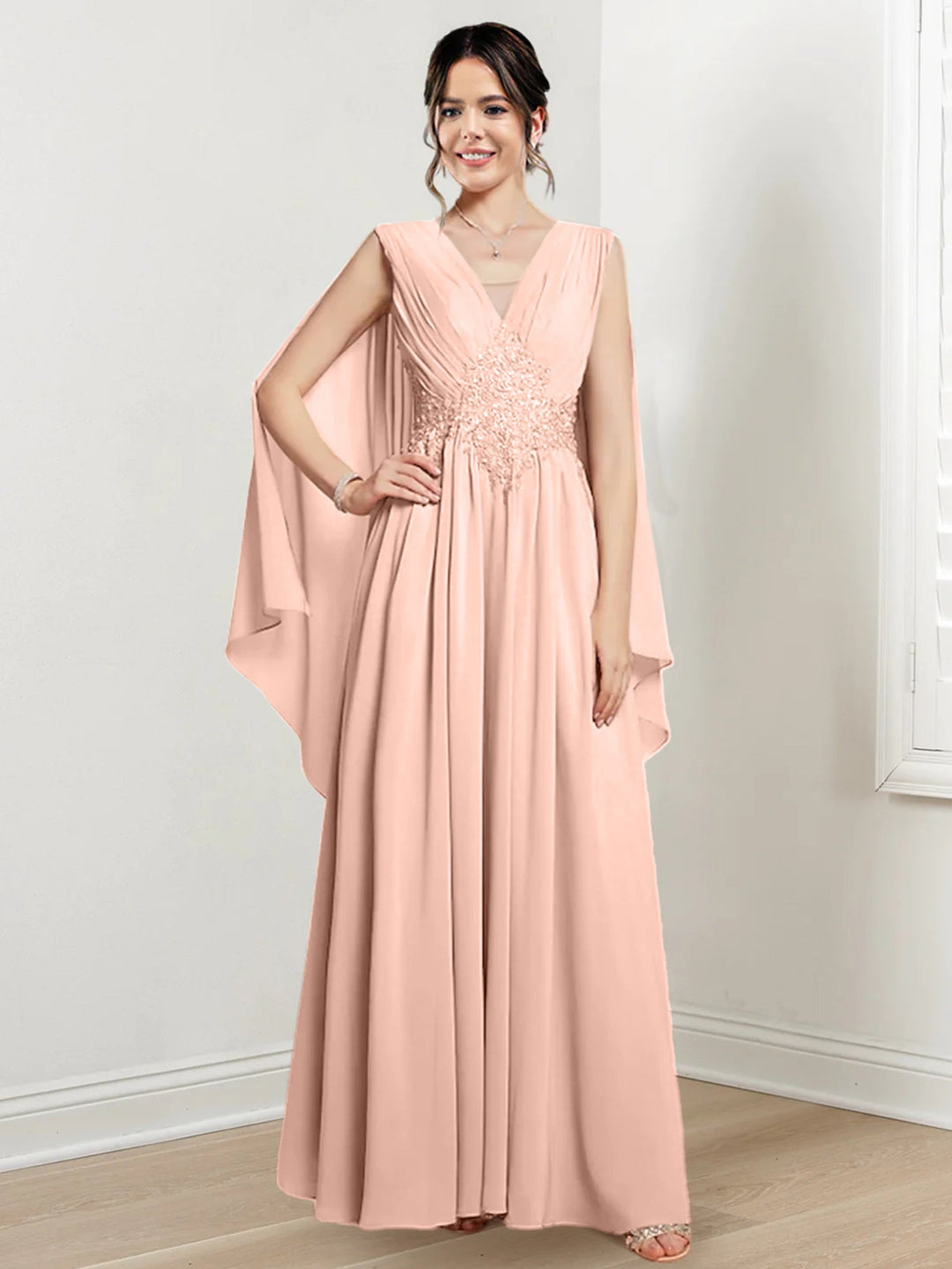 Robes de Mère de la Mariée Coupe A-Line/Princess à Col en V et Longueur Au Sol