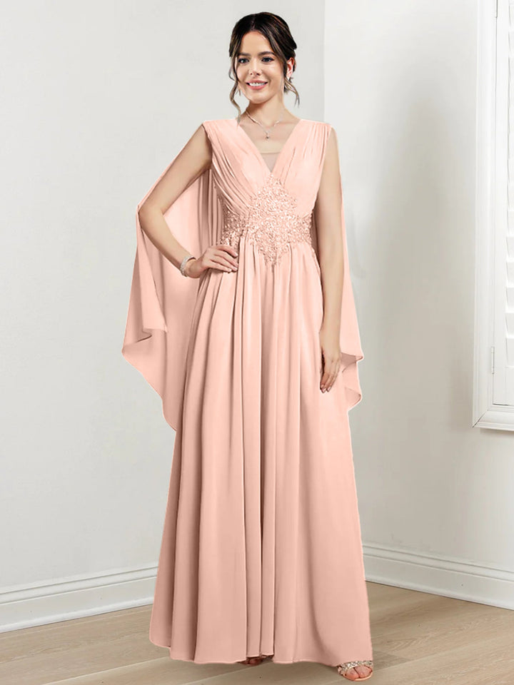 Robes de Mère de la Mariée Coupe A-Line/Princess à Col en V et Longueur Au Sol