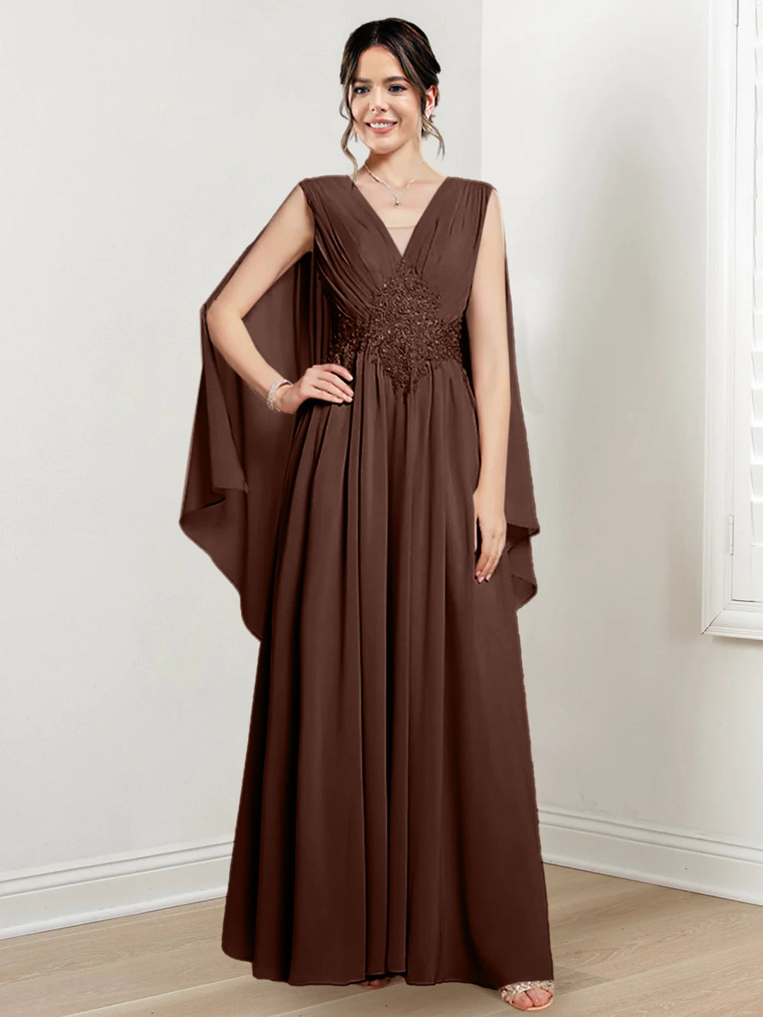 Robes de Mère de la Mariée Coupe A-Line/Princess à Col en V et Longueur Au Sol