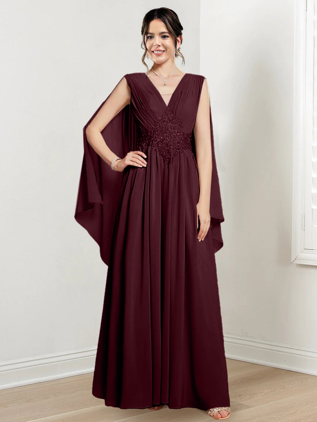 Robes de Mère de la Mariée Coupe A-Line/Princess à Col en V et Longueur Au Sol