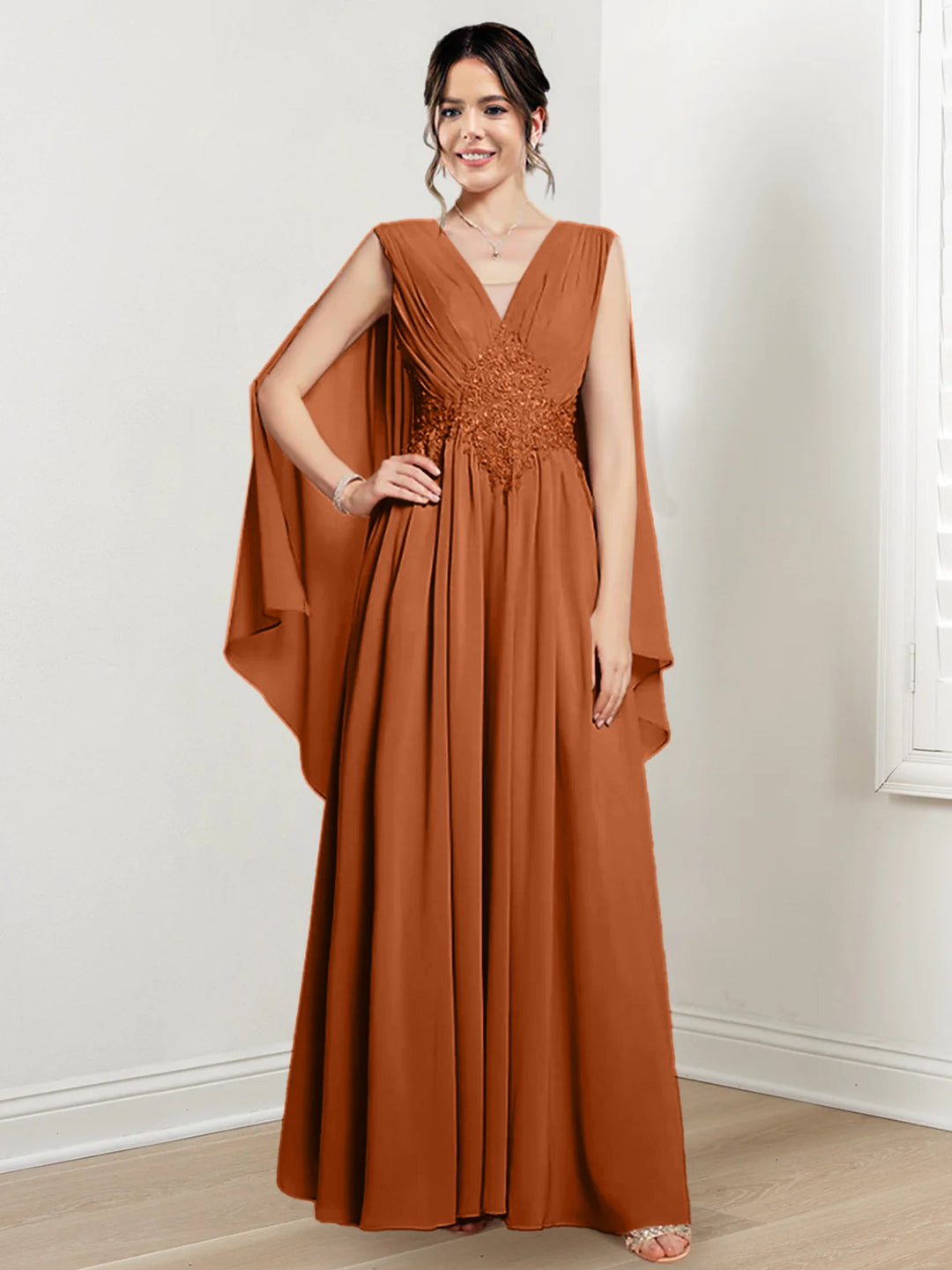 Robes de Mère de la Mariée Coupe A-Line/Princess à Col en V et Longueur Au Sol