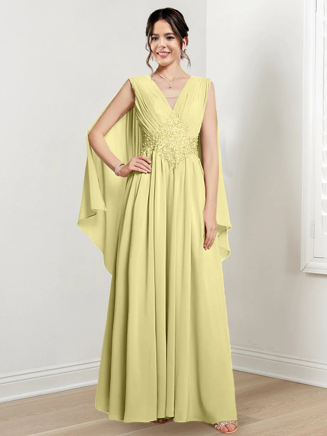 Robes de Mère de la Mariée Coupe A-Line/Princess à Col en V et Longueur Au Sol