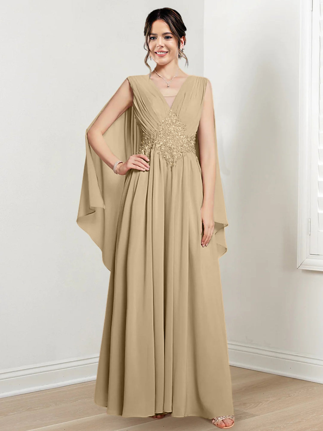 Robes de Mère de la Mariée Coupe A-Line/Princess à Col en V et Longueur Au Sol